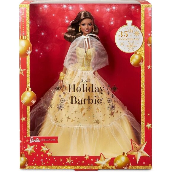 BARBIE 2023 HOLIDAY* DOLL* Dark Brown Hair 35th Anniversary SEALED Authentic - Picture 1 of 6